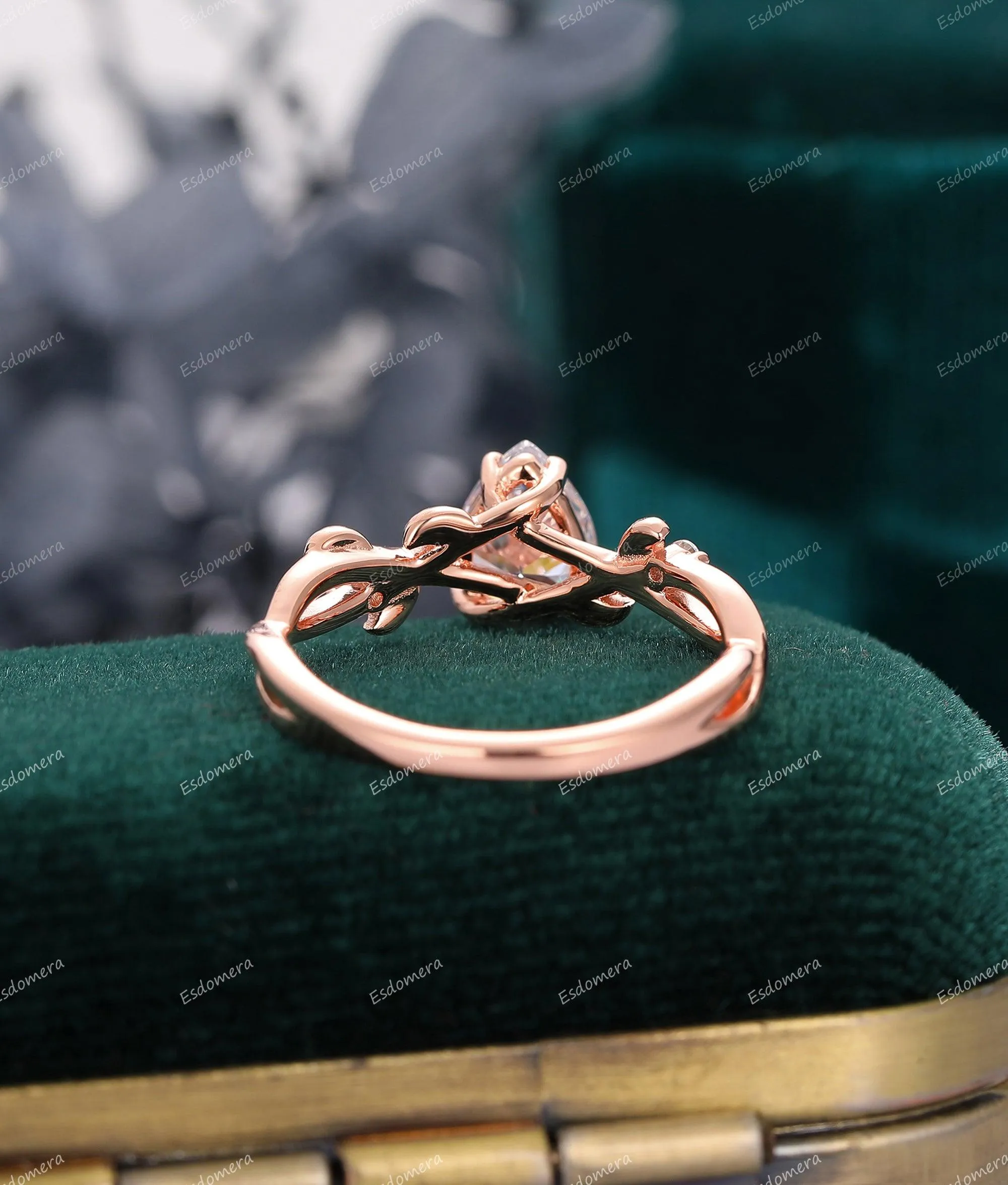 Art Deco Pear Cut 1.3CT Moissanite Engagement Ring Leaf Vine Shaped Ring Delicate Anniversary Ring