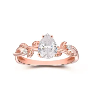 Art Deco Pear Cut 1.3CT Moissanite Engagement Ring Leaf Vine Shaped Ring Delicate Anniversary Ring