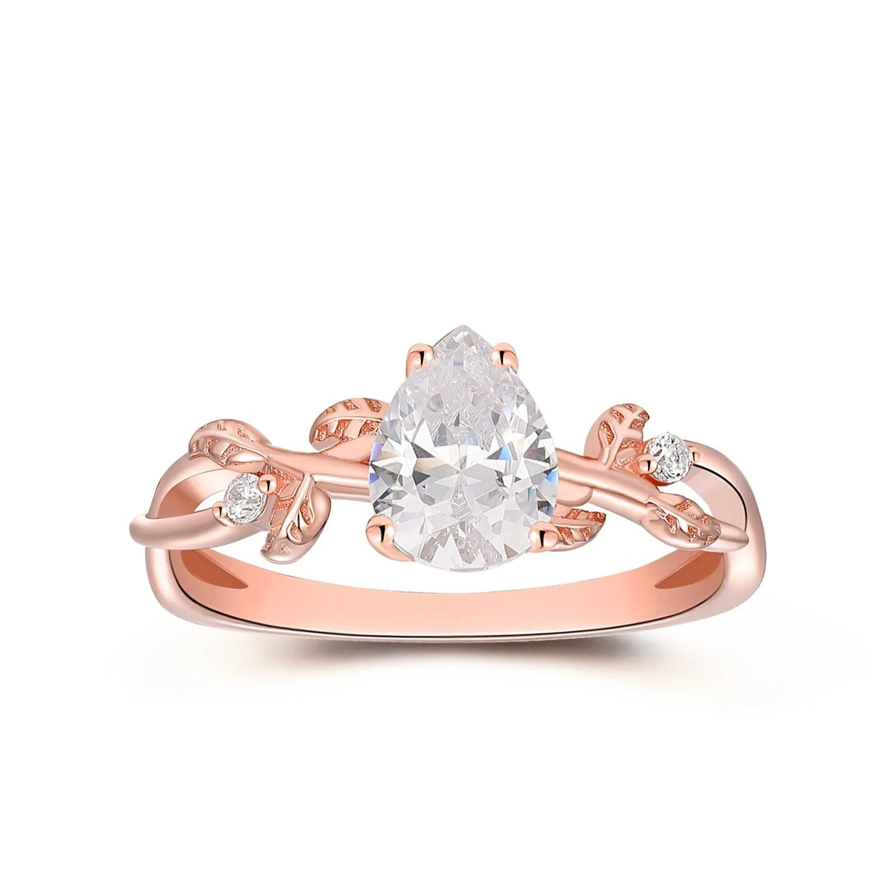 Art Deco Pear Cut 1.3CT Moissanite Engagement Ring Leaf Vine Shaped Ring Delicate Anniversary Ring