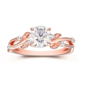 Art Deco Round Cut 1CT Moissanite Engagement Ring 4 Prongs Leaf Vine Wedding Ring