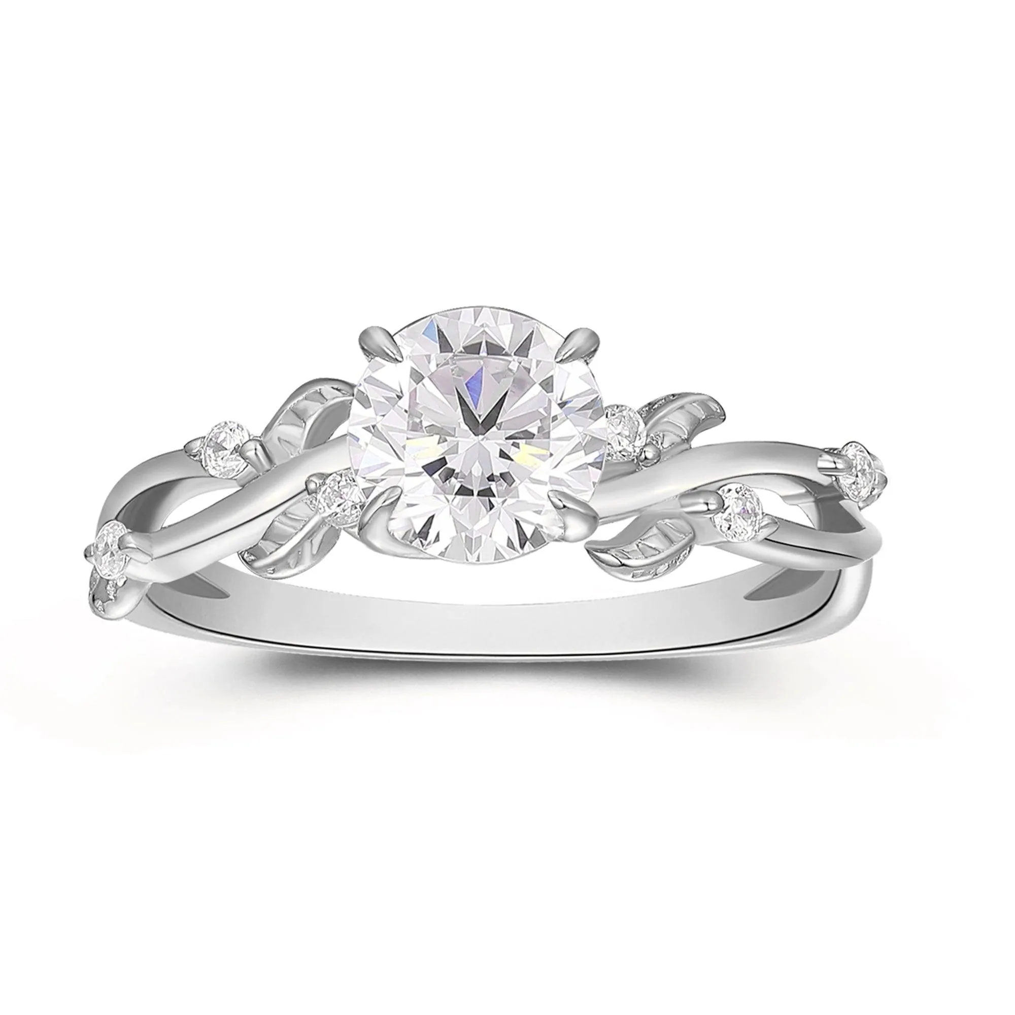 Art Deco Round Cut 1CT Moissanite Engagement Ring 4 Prongs Leaf Vine Wedding Ring