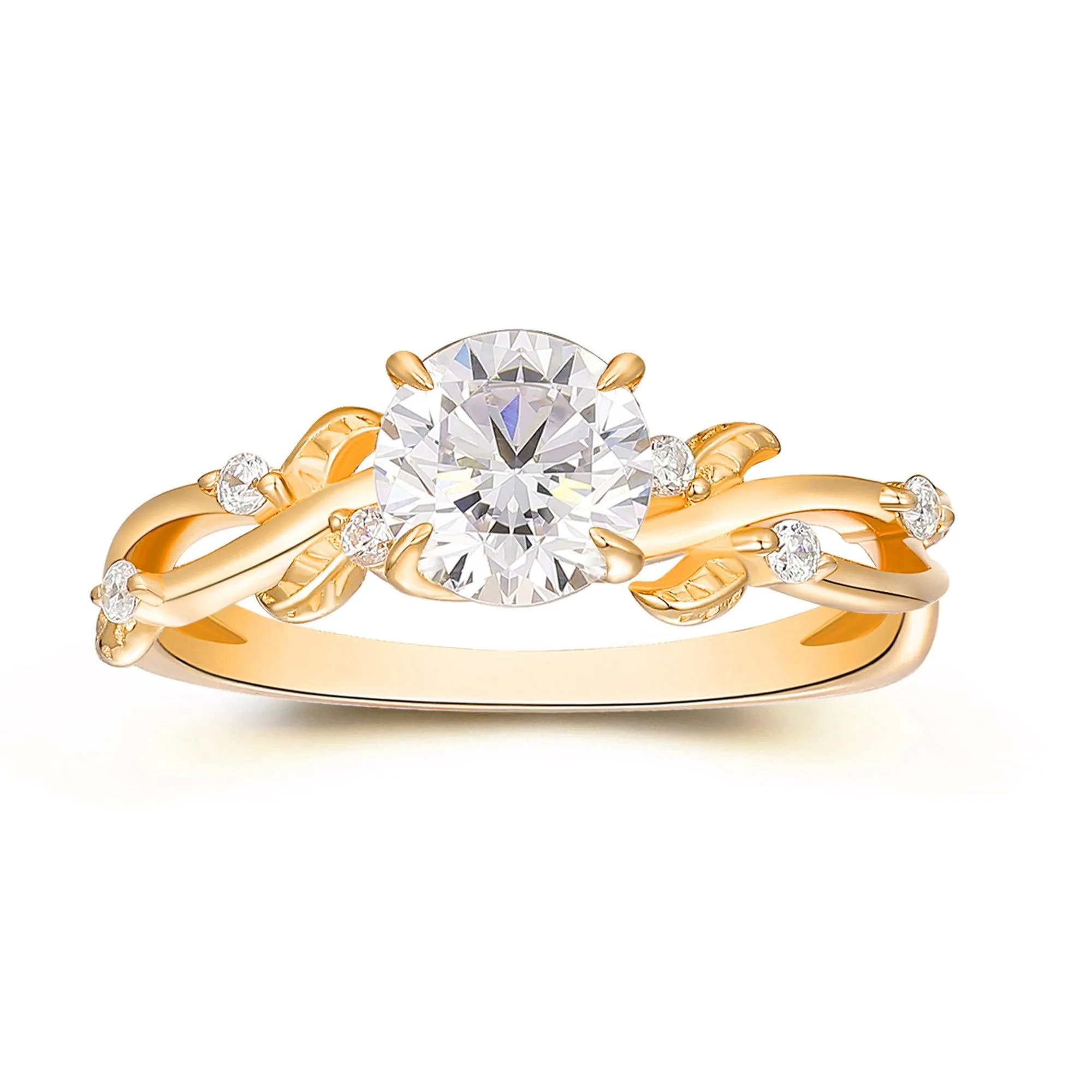 Art Deco Round Cut 1CT Moissanite Engagement Ring 4 Prongs Leaf Vine Wedding Ring