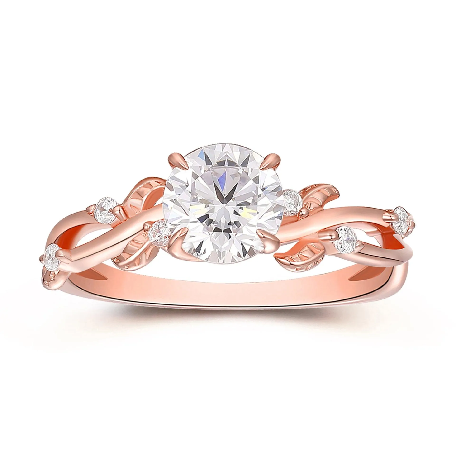 Art Deco Round Cut 1CT Moissanite Engagement Ring 4 Prongs Leaf Vine Wedding Ring