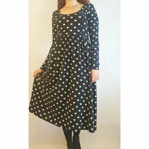 Asos pre-owned black long sleeve dress with white polka dots size 10