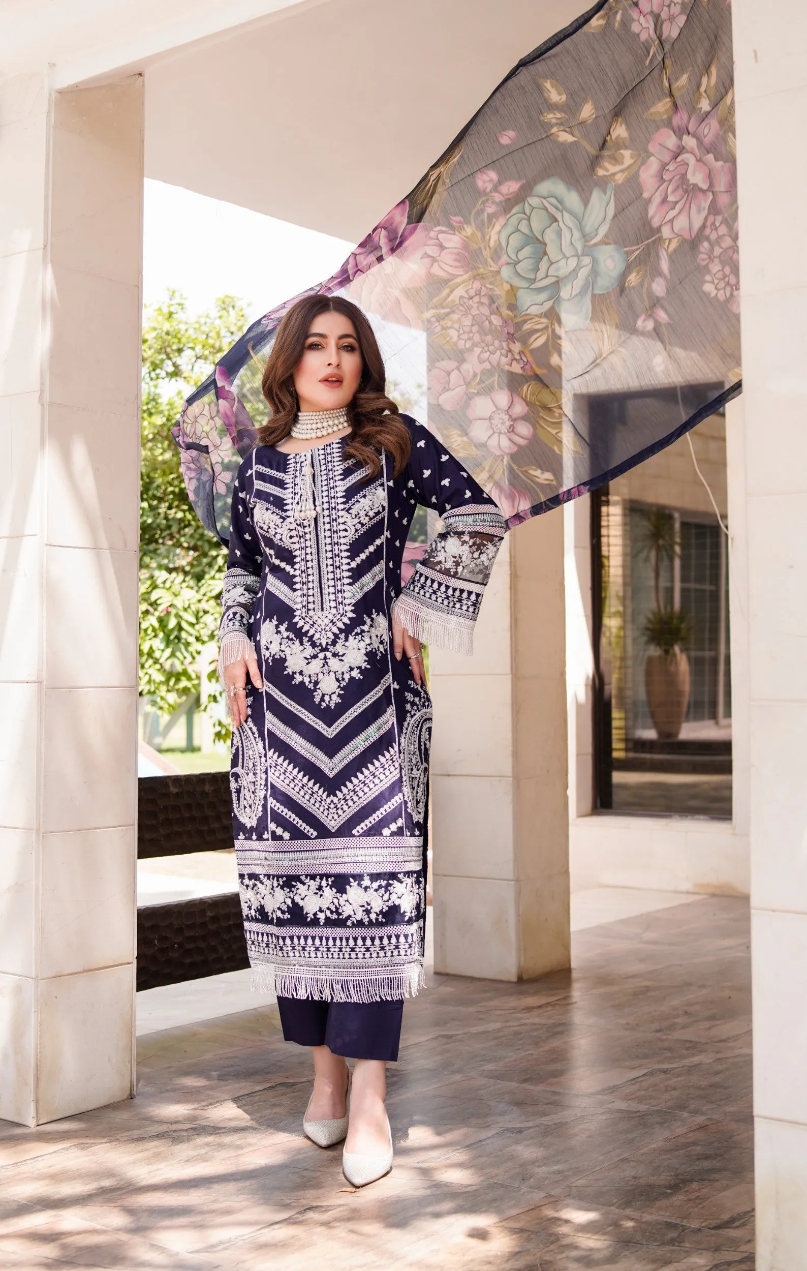 ATR-1129 - Navy Blue - Sehrish B Lux Cotton