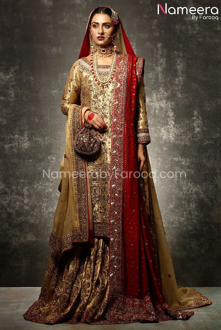 Banarsi Gharara with Embellished Shirt in Gold #BS174