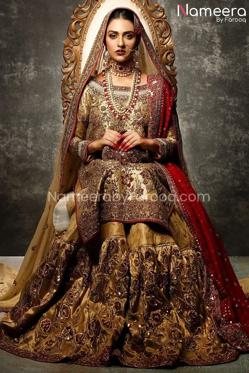 Banarsi Gharara with Embellished Shirt in Gold #BS174