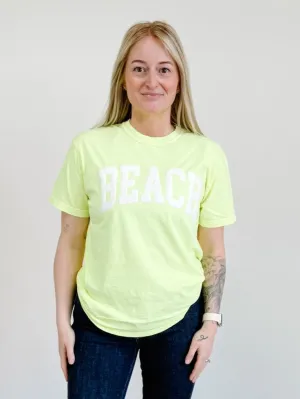 Beach Graphic Tee in Neon Lemon