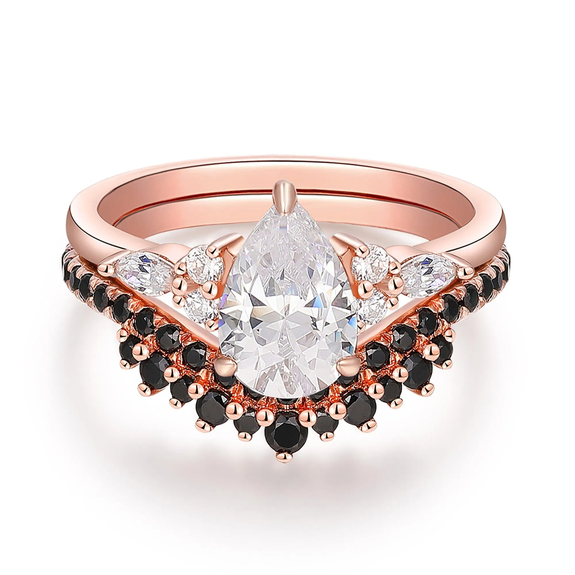 Beautiful 1.5 Carat Pear Cut Moissanite Pave Setting Curved Bridal Set For Women