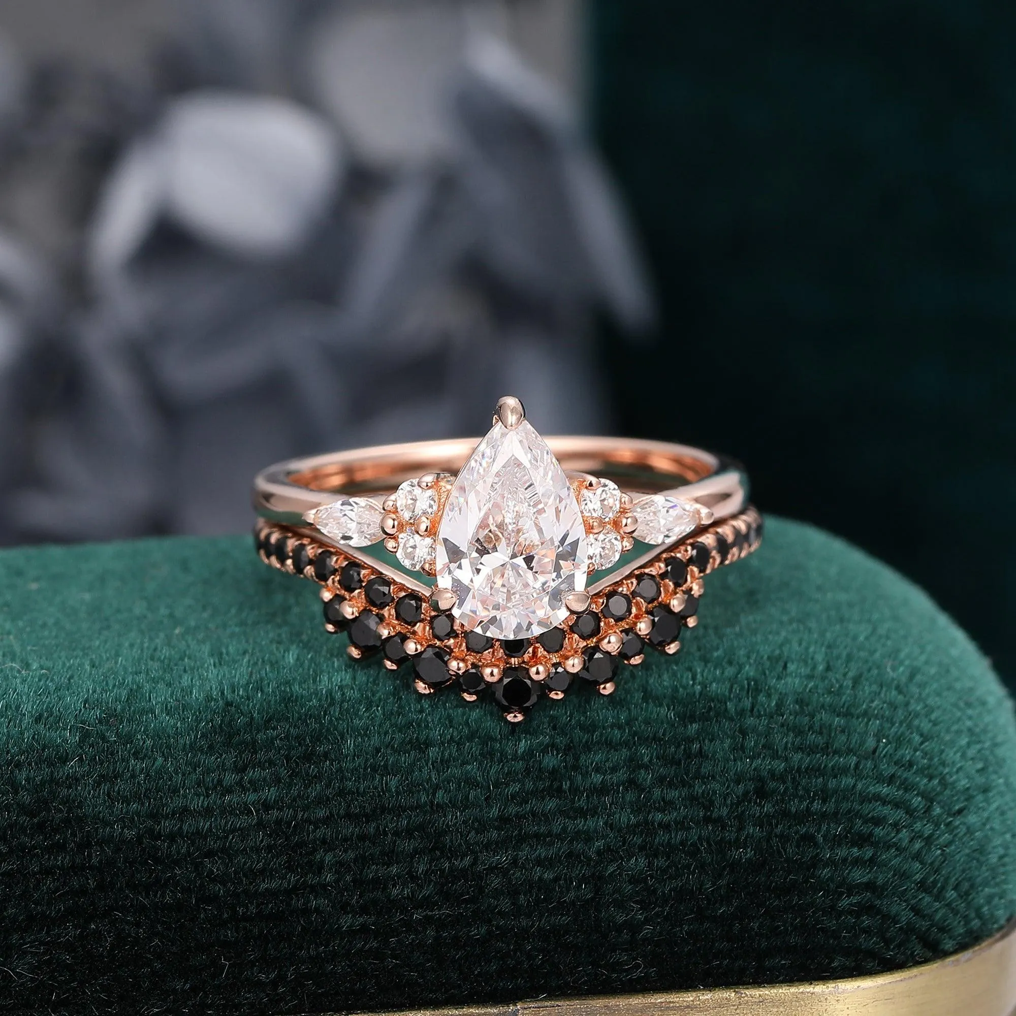Beautiful 1.5 Carat Pear Cut Moissanite Pave Setting Curved Bridal Set For Women