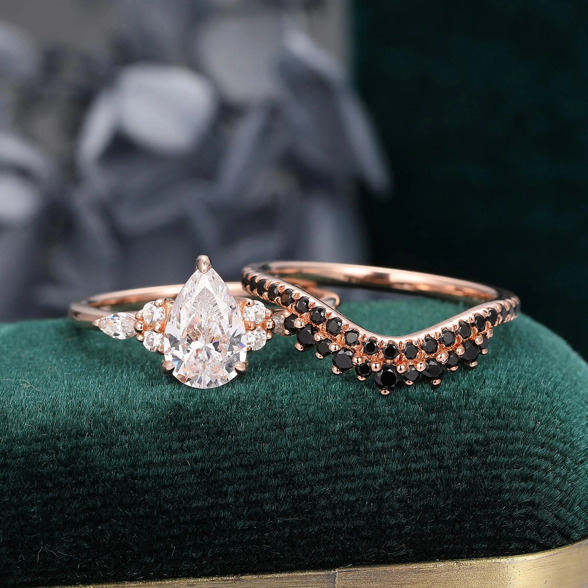 Beautiful 1.5 Carat Pear Cut Moissanite Pave Setting Curved Bridal Set For Women