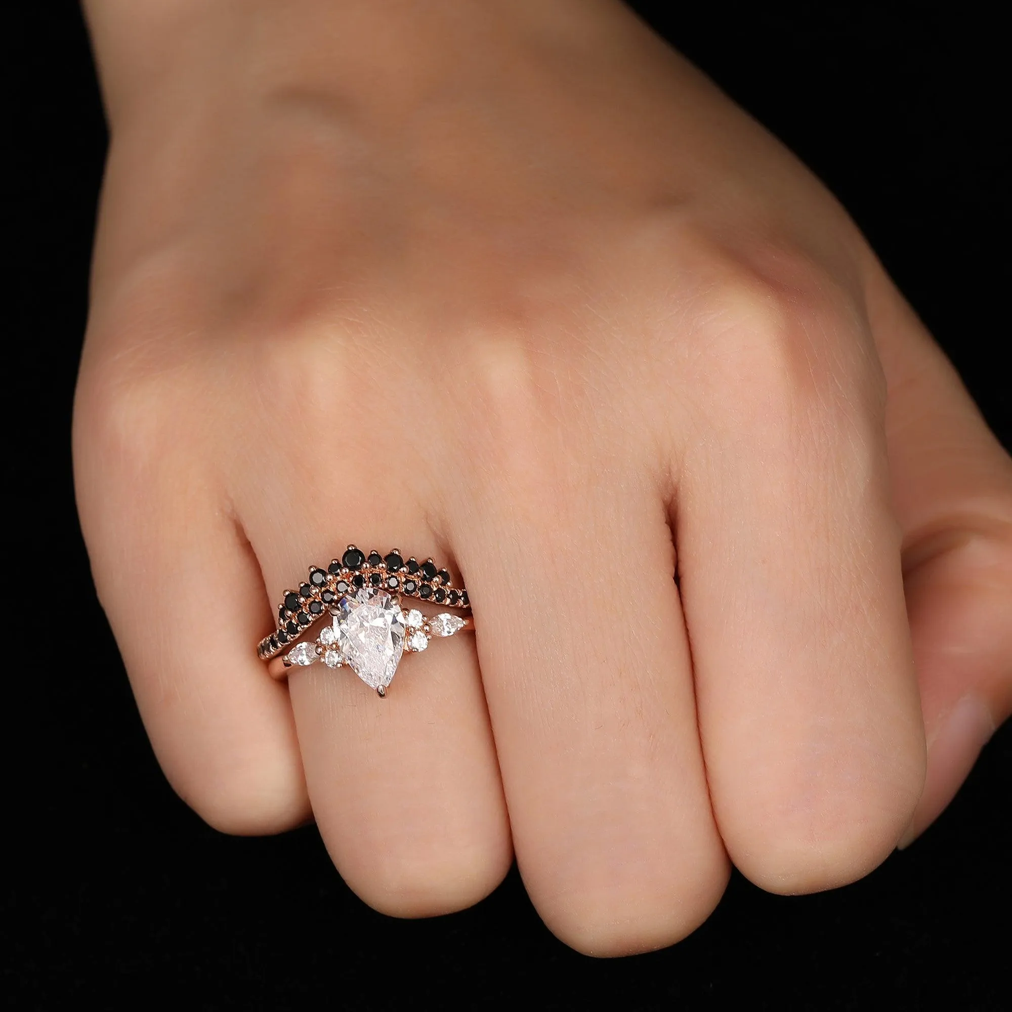 Beautiful 1.5 Carat Pear Cut Moissanite Pave Setting Curved Bridal Set For Women