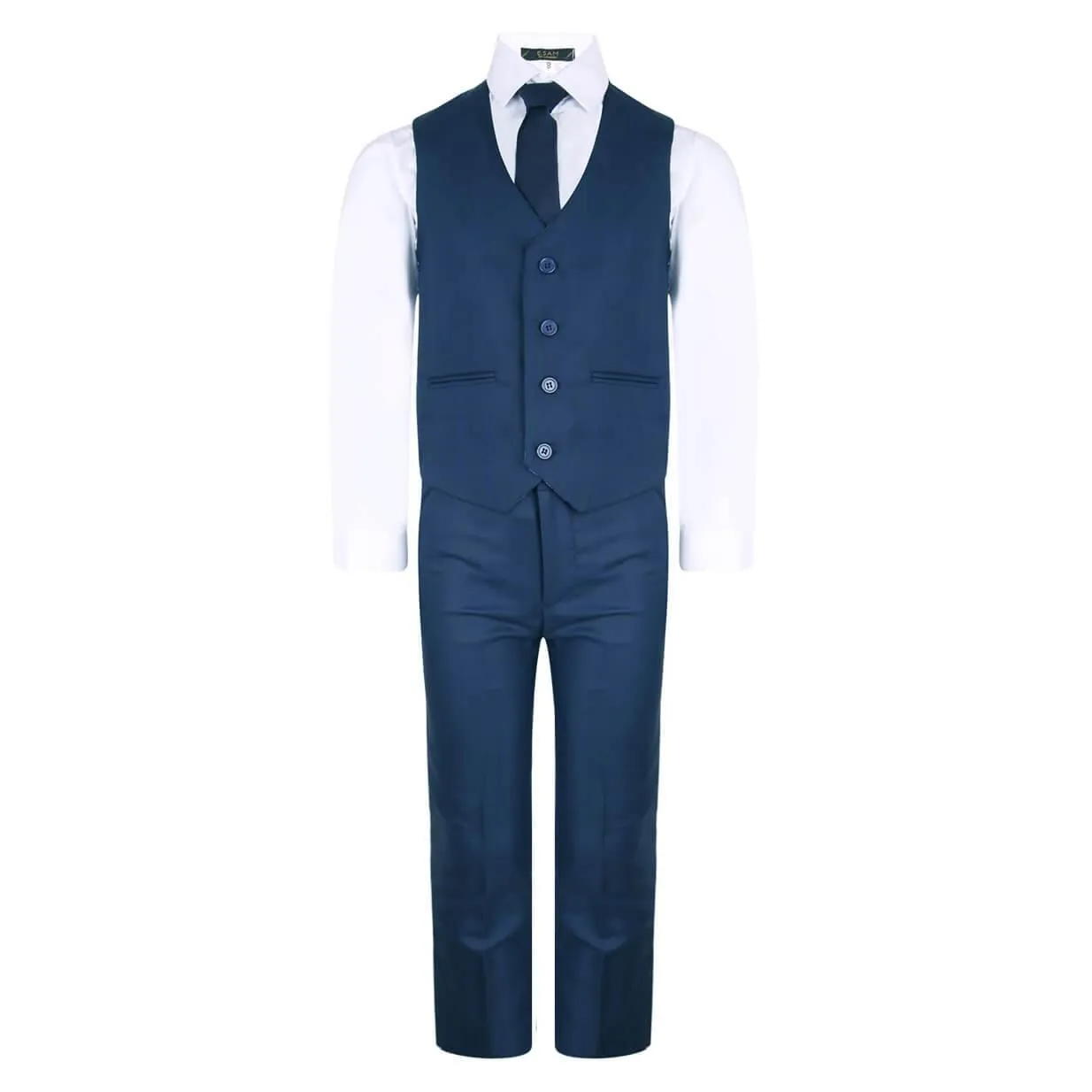 Ben - Navy Fine Check 5 Piece Boys Suit