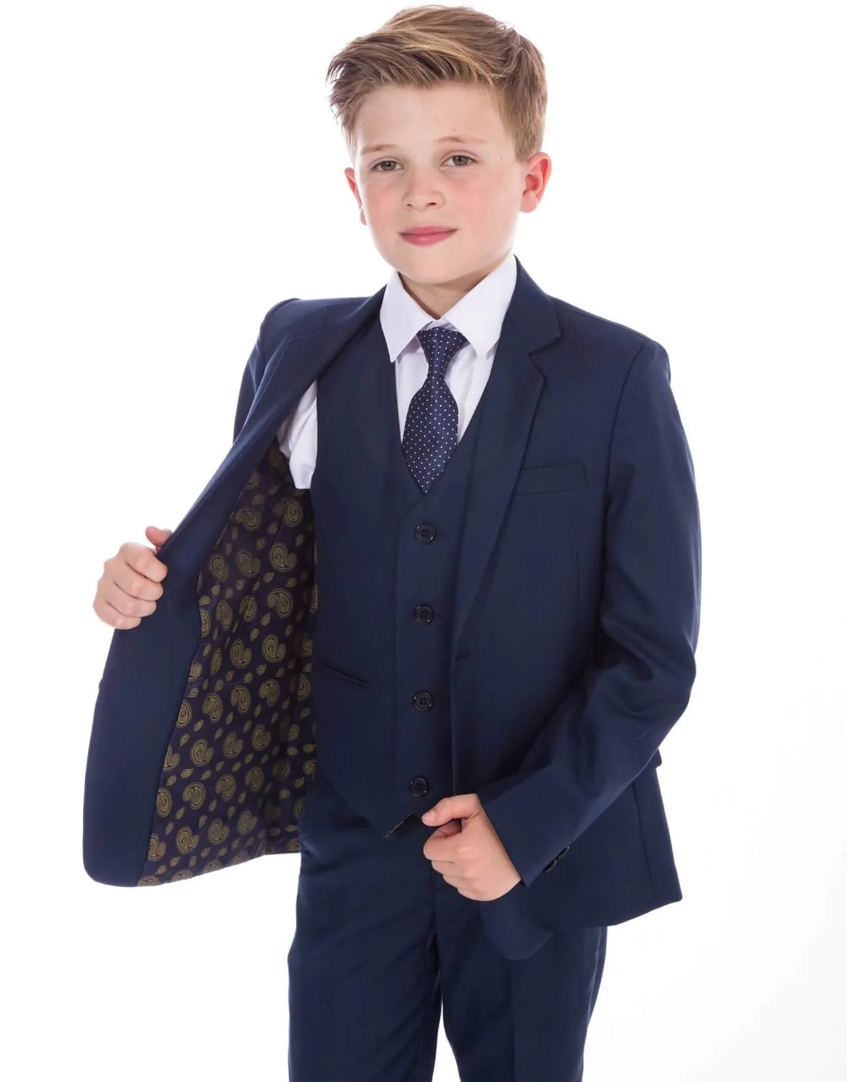 Ben - Navy Fine Check 5 Piece Boys Suit