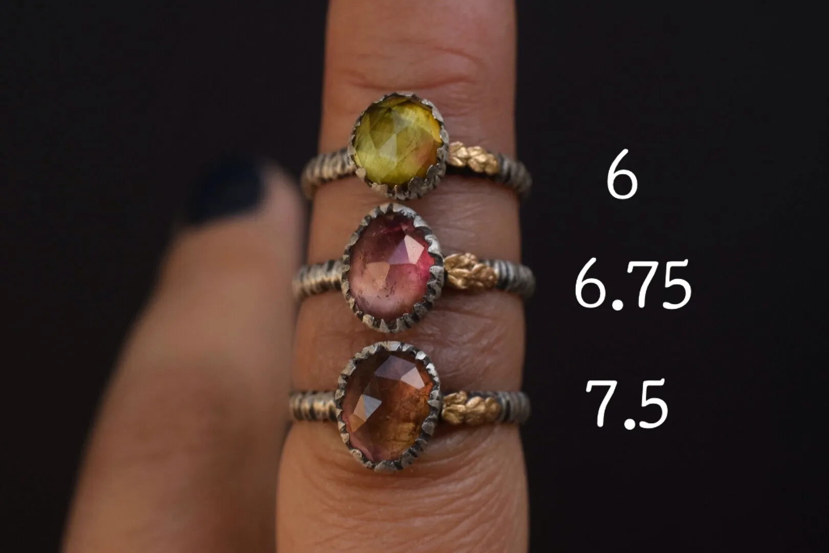 Bicolor Tourmaline 14k Fern Rings