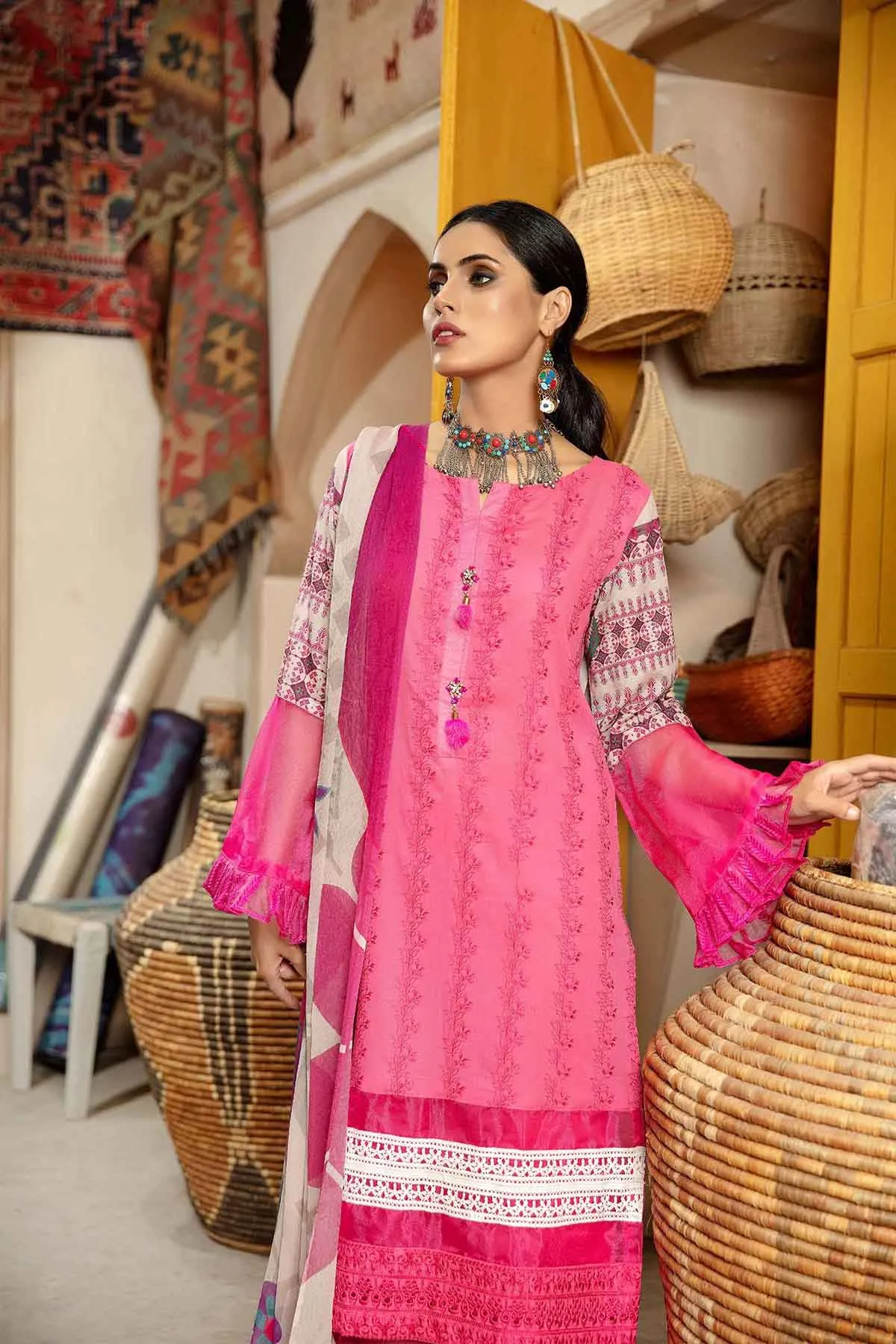 Bin Rashid Lawn Chikankari Pakistani Pink Suits Collection
