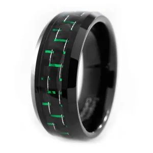 Black and Green Carbon Fiber Tungsten Carbide Ring 8MM