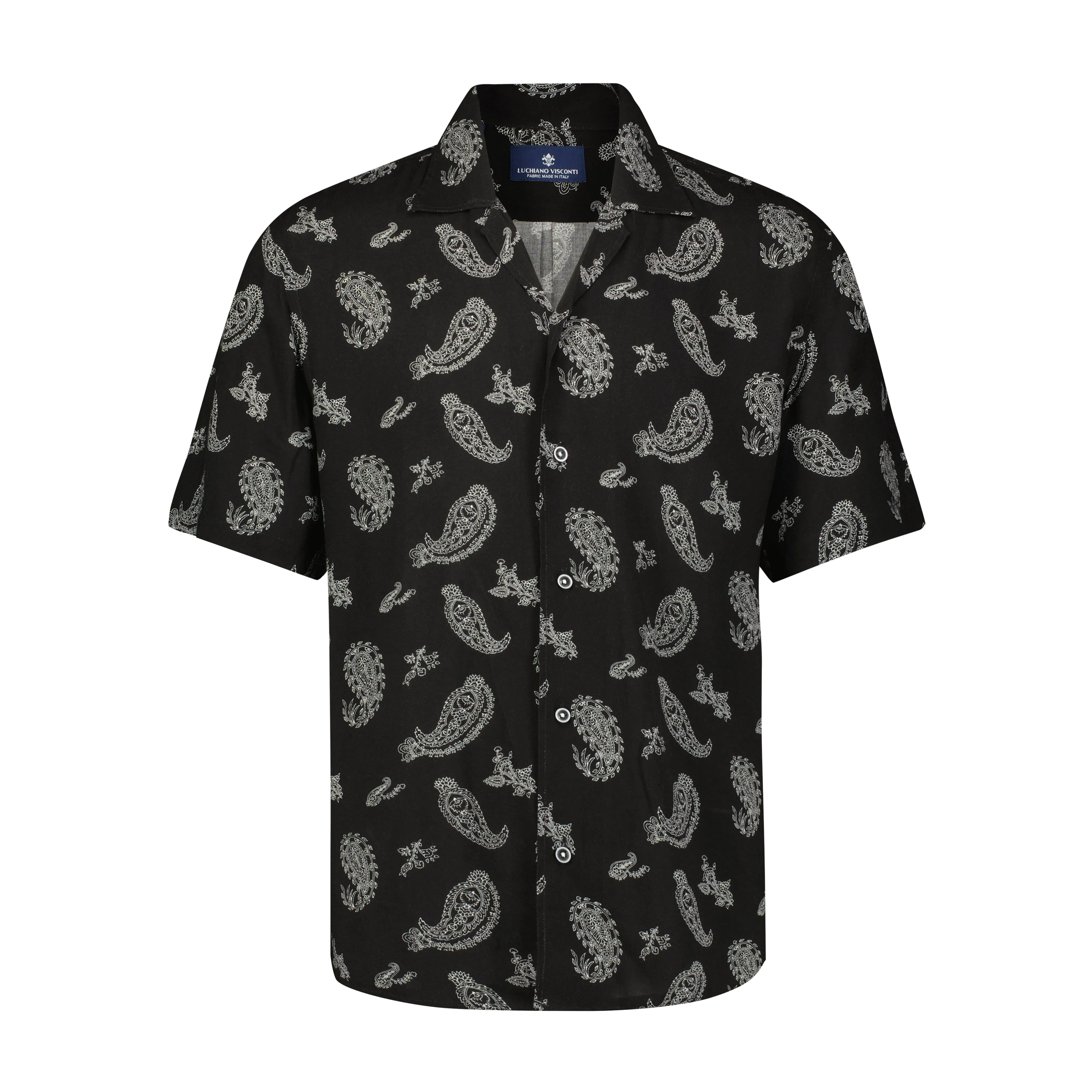 Black and White Paisley Print Short Sleeve Shirt