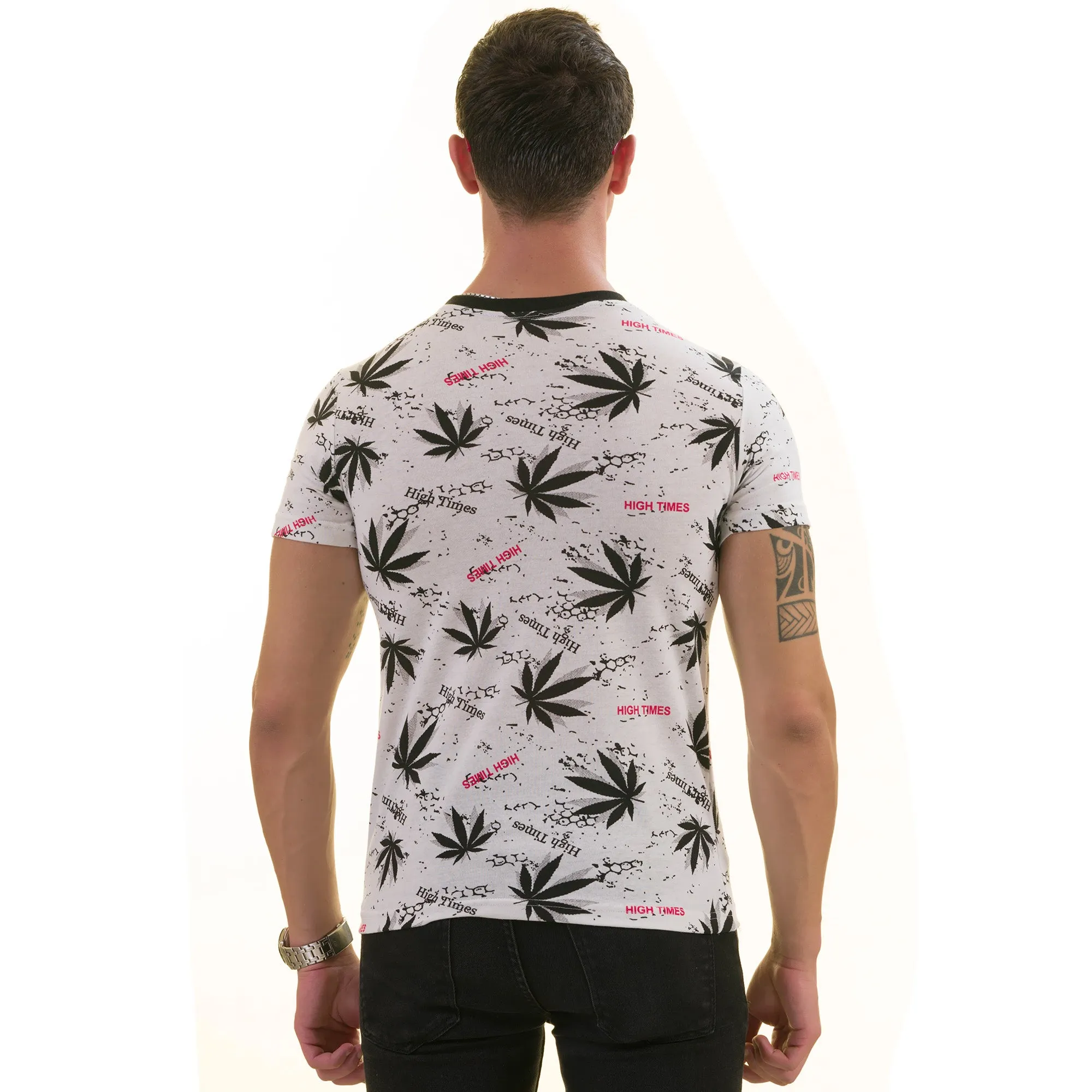 Black Leaves Printed on White European Made Premium Quality T-Shirt - Crew Neck Short Sleeve T-Shirts