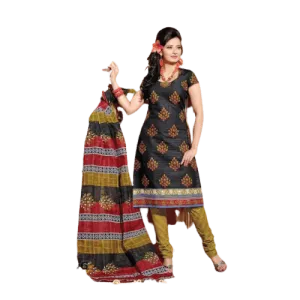 Black Printed Pure Cotton semi stitched Salwar Suit with dupatta