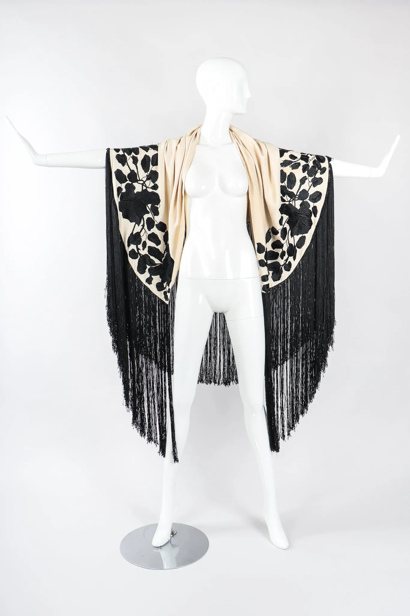 Black Roses Fringed Shawl