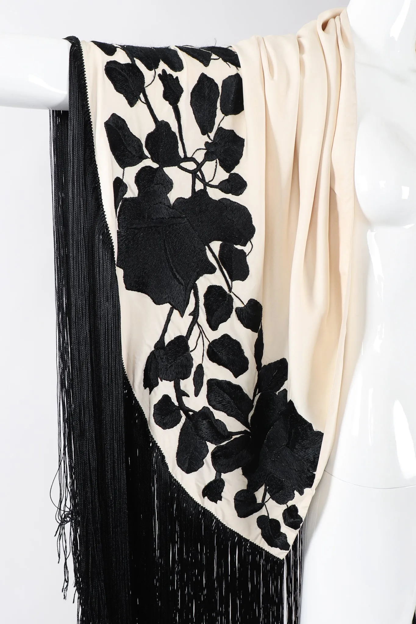 Black Roses Fringed Shawl