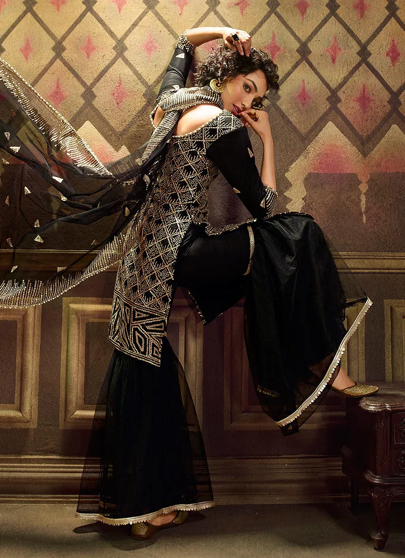 Black Sequence Embroidered Gharara Suit