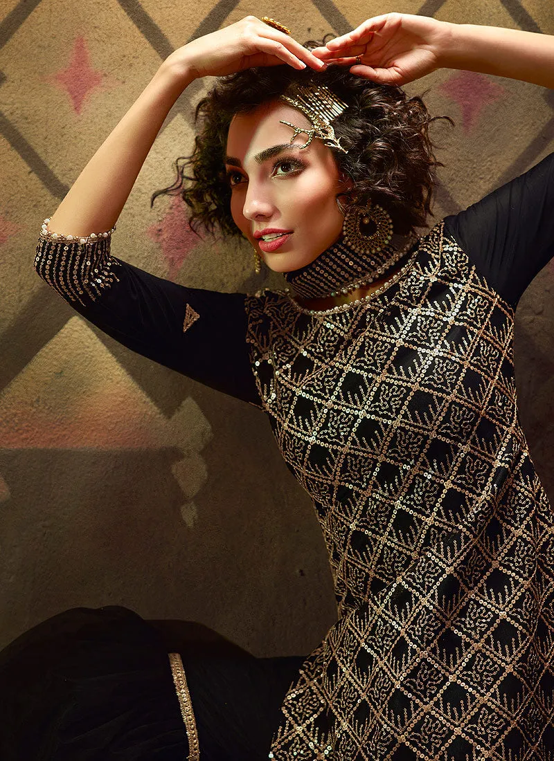 Black Sequence Embroidered Gharara Suit
