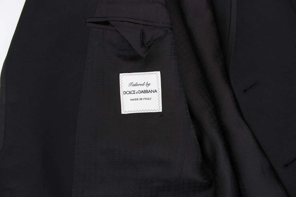 Black Wool Silk Slim 3 Piece Suit Tuxedo