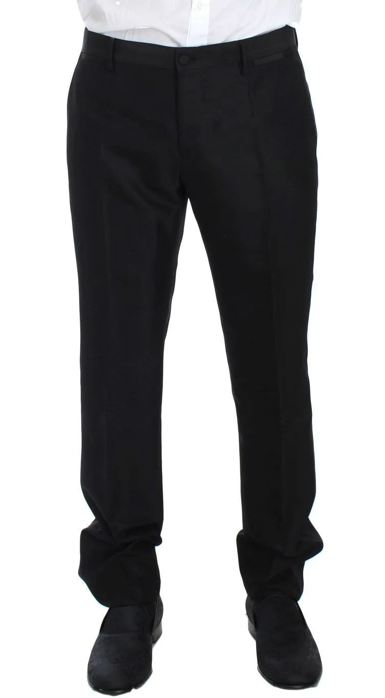 Black Wool Silk Slim 3 Piece Suit Tuxedo