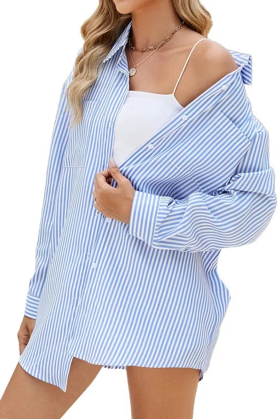 Blake Blue/White Striped Boyfriend Button Down