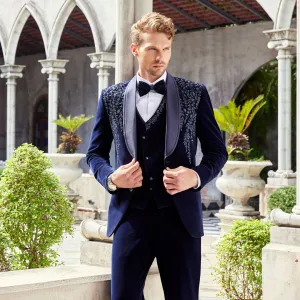 Blue Embroidered Festive Wear Suit Set In Velvet