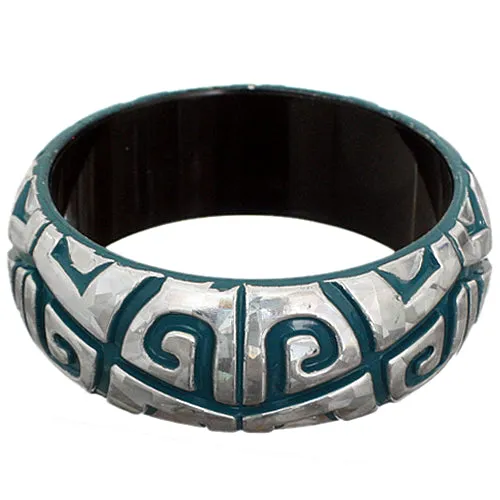 Blue Silver Iridescent Swirl Bangle Bracelet