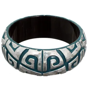 Blue Silver Iridescent Swirl Bangle Bracelet