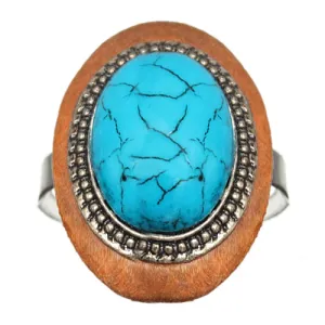 Blue Wooden Crackle Oversized Adjustable Ring