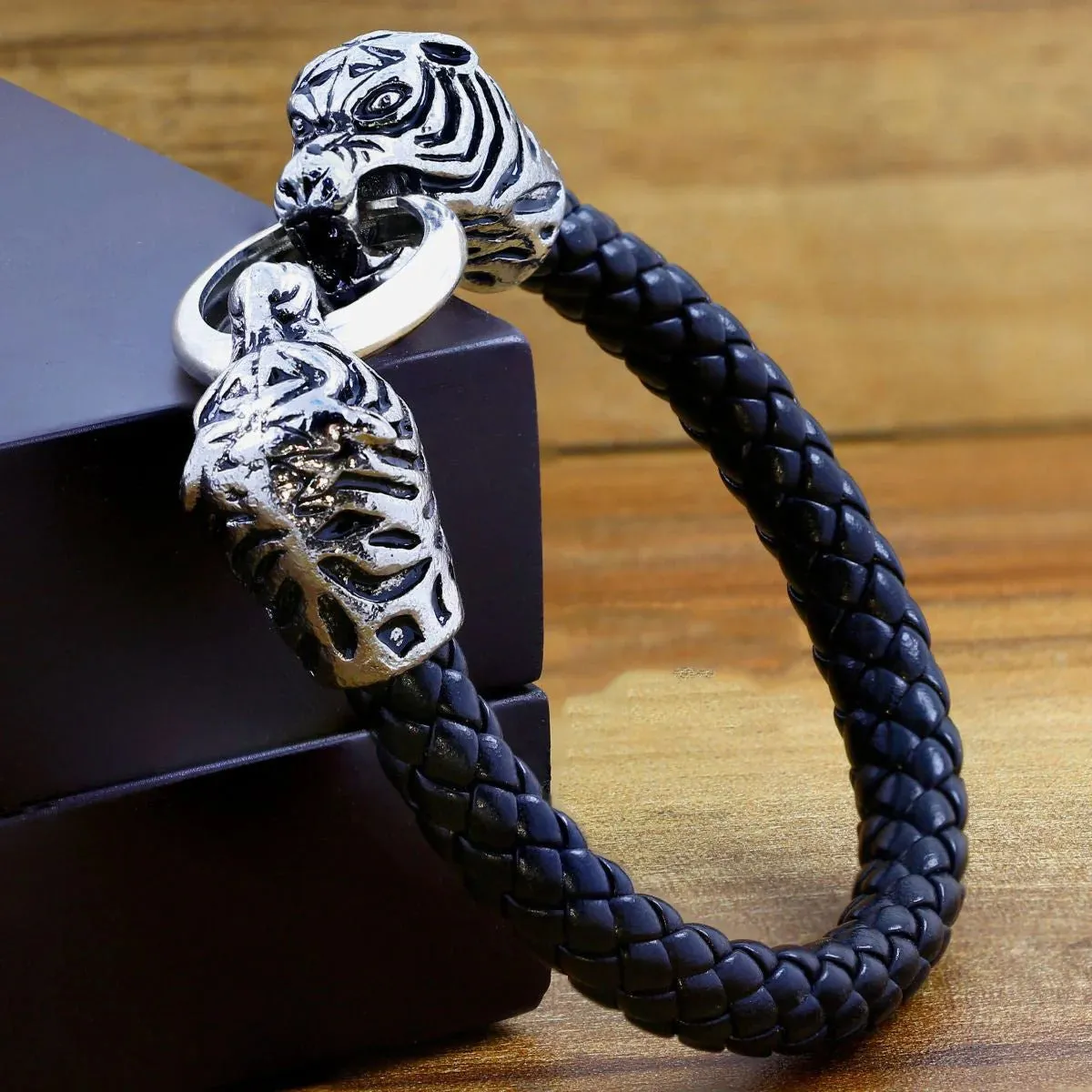 Bold Lion Dragon Punk 316L Stainless Steel Leather Bracelet Wrist Band for Men