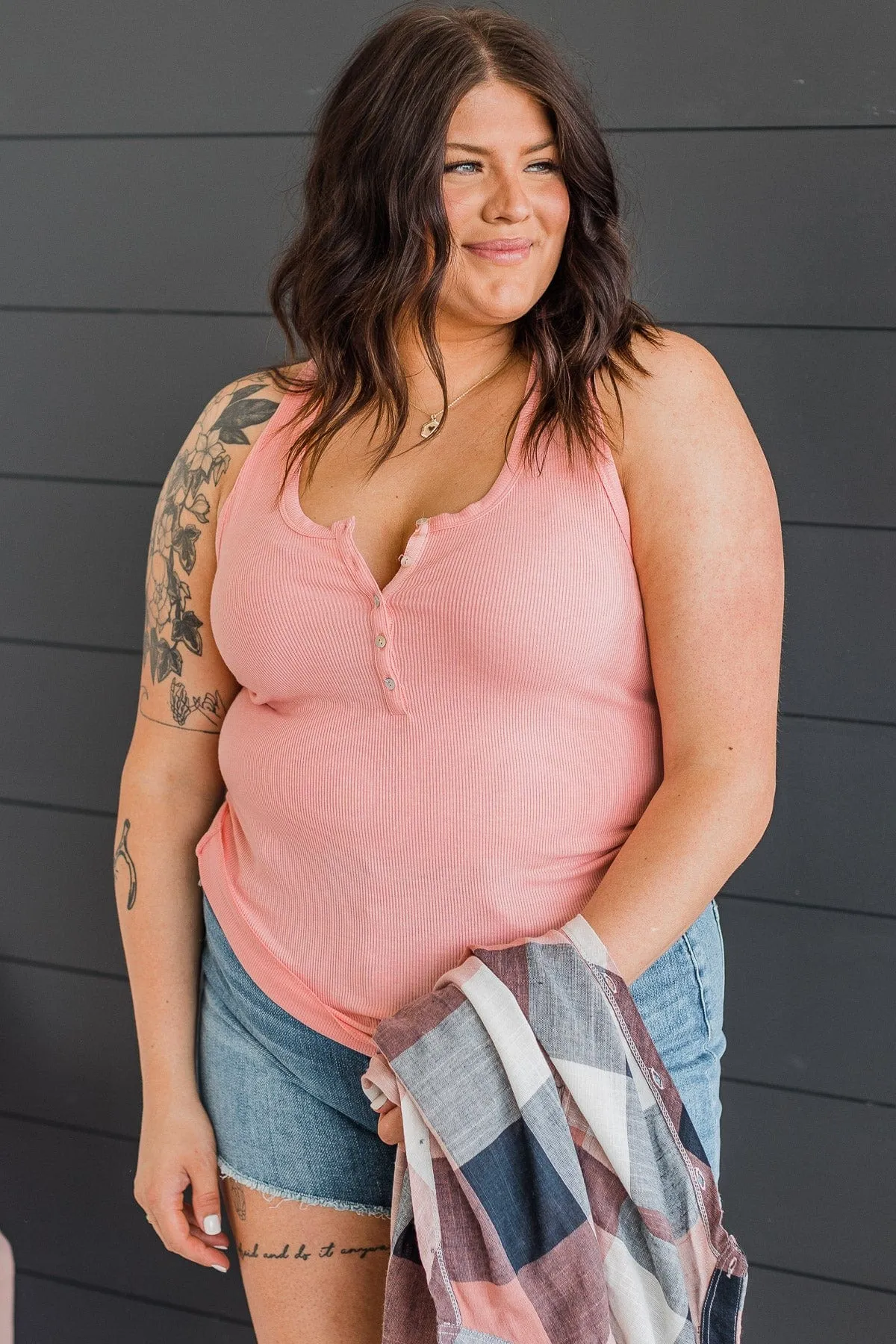 Bound To Be Beautiful Button Henley Tank Top- Baby Pink