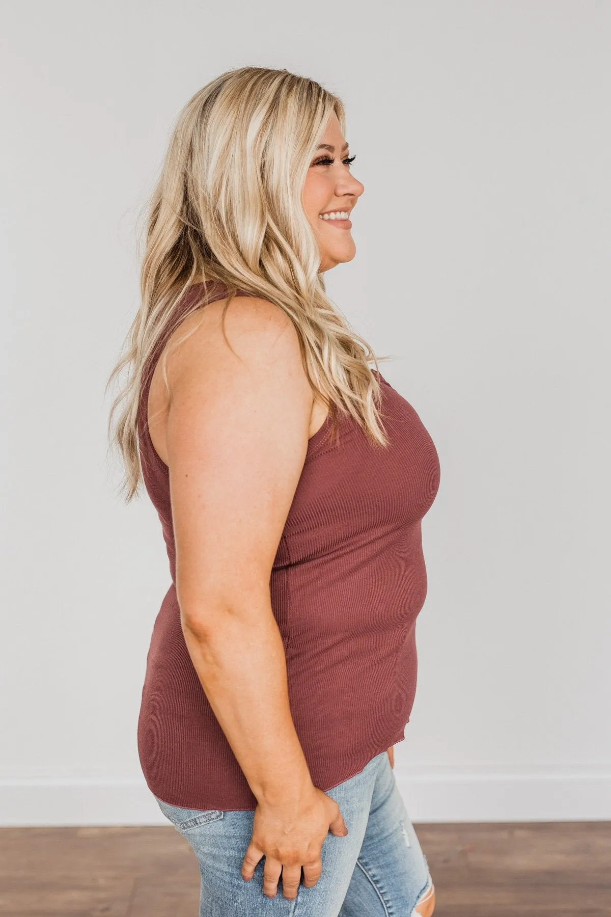 Bound To Be Beautiful Button Henley Tank Top- Brick