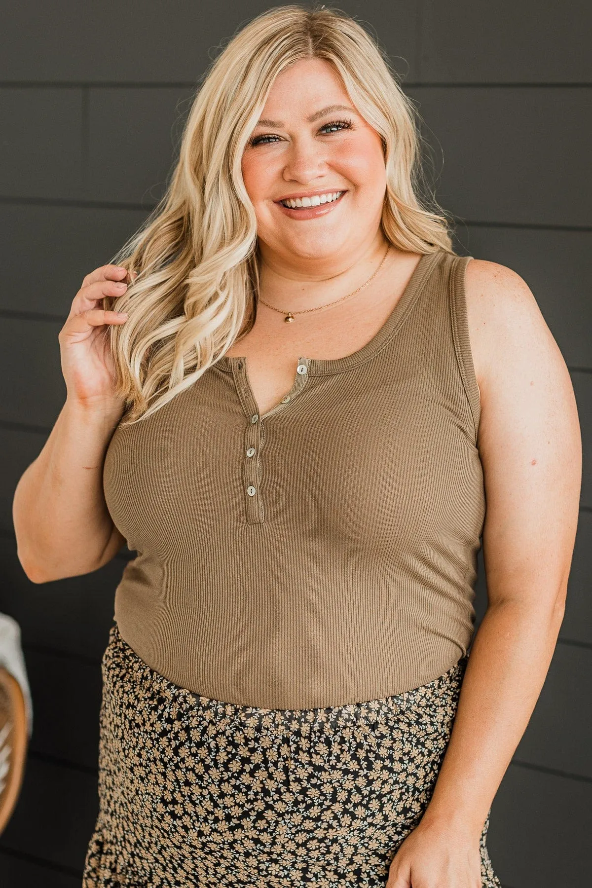 Bound To Be Beautiful Henley Tank Top- Mocha