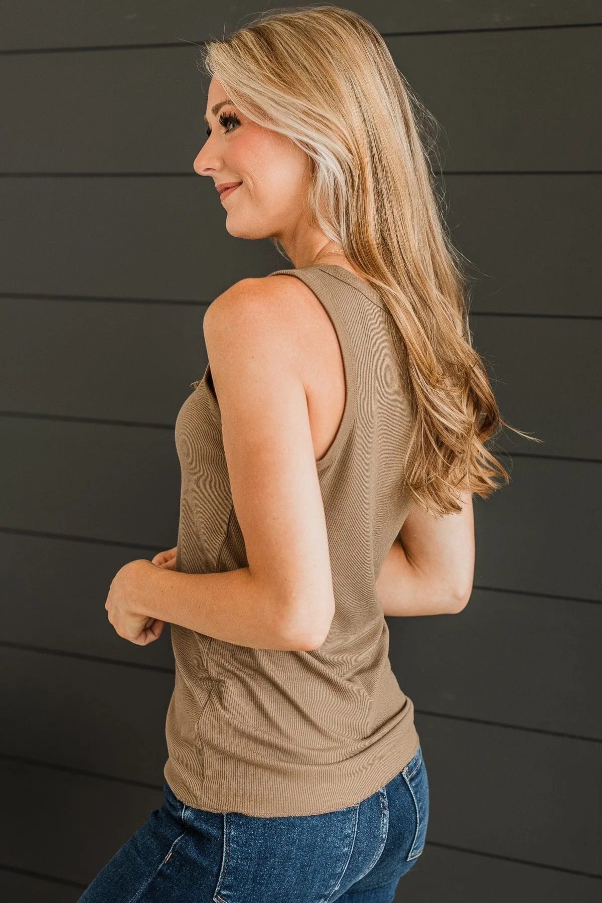 Bound To Be Beautiful Henley Tank Top- Mocha