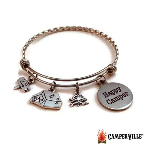Braided Stainless Steel "Happy Camper" Tent Bracelet