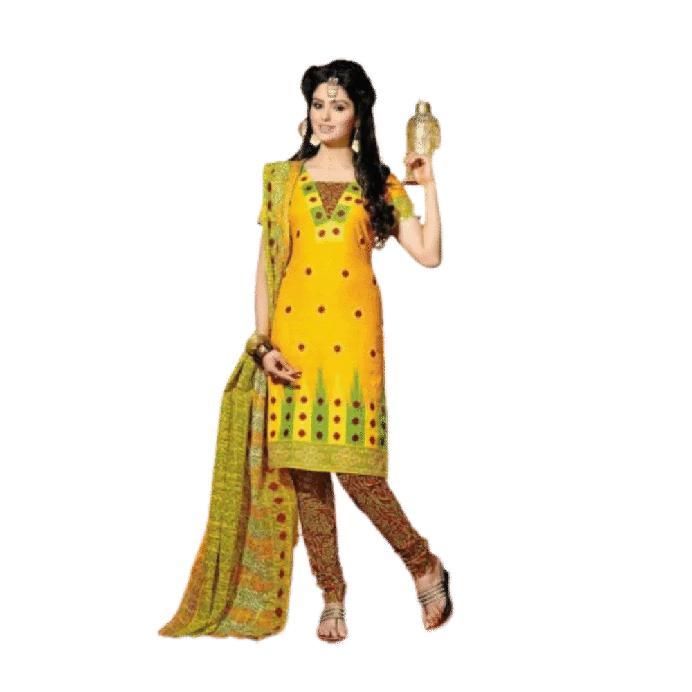 Bright Yellow Cotton Printed Salwar Suit Dress Material