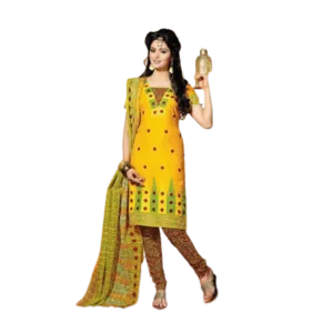 Bright Yellow Cotton Printed Salwar Suit Dress Material