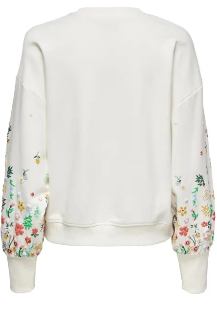 Brooke White Flower Sleeve Sweatshirt