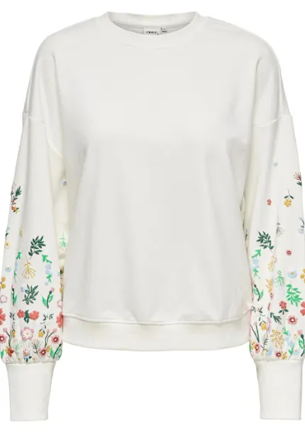 Brooke White Flower Sleeve Sweatshirt