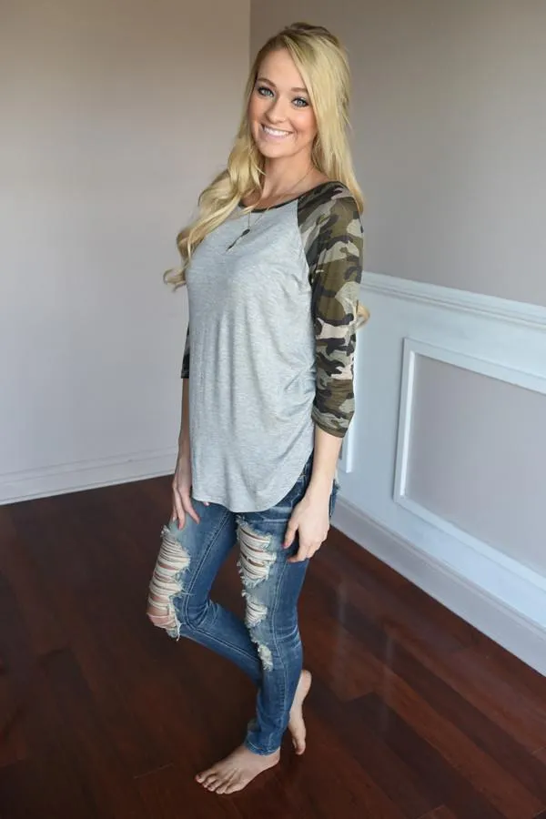 Camo Top - Grey