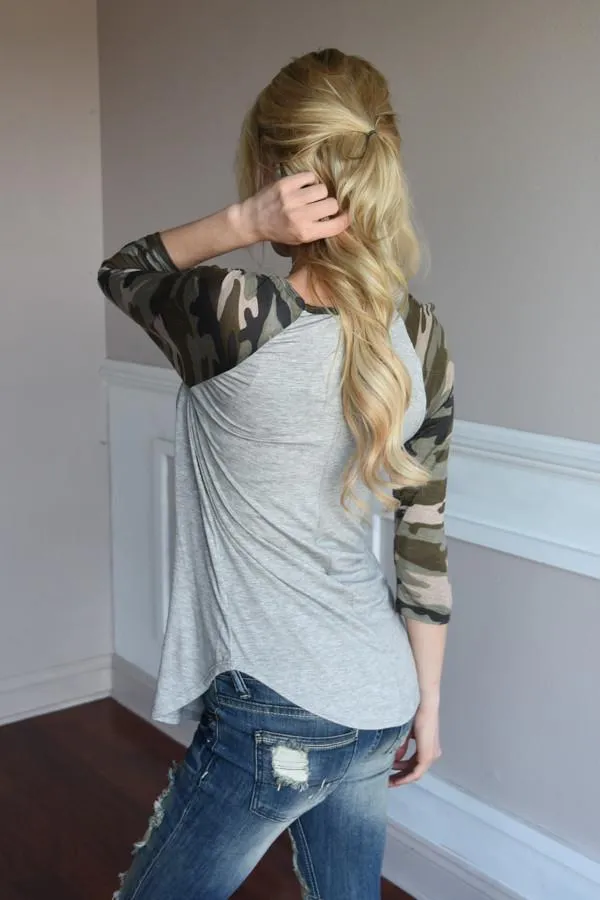 Camo Top - Grey