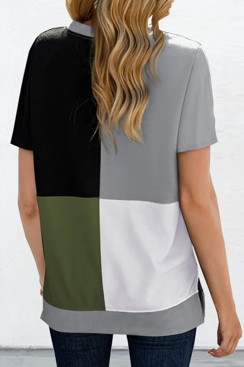 Casual Solid Split Joint O Neck T-Shirts(2 colors)
