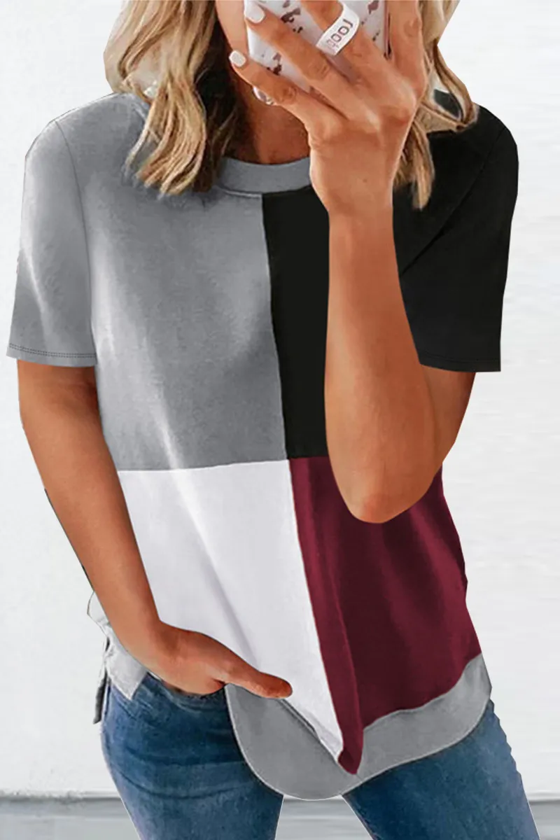 Casual Solid Split Joint O Neck T-Shirts(2 colors)