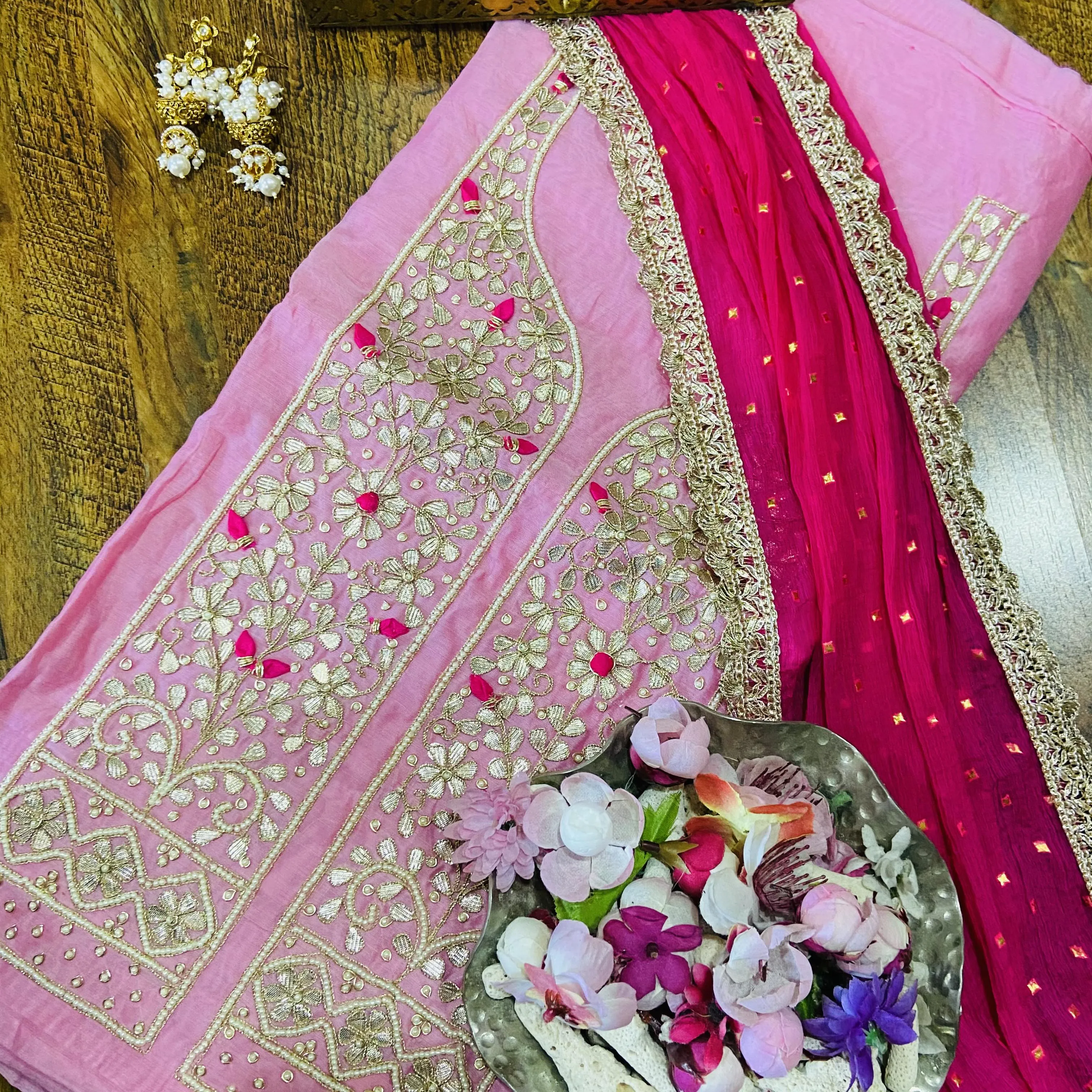 Chanderi Gota Patti kurti in pink